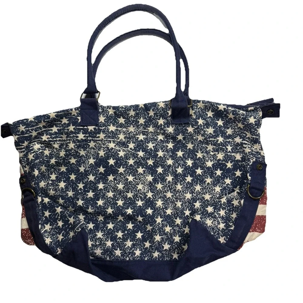 SeaWorld Shamu Stars Stripes Canvas Duffle Bag Travel Tote American Flag Whale